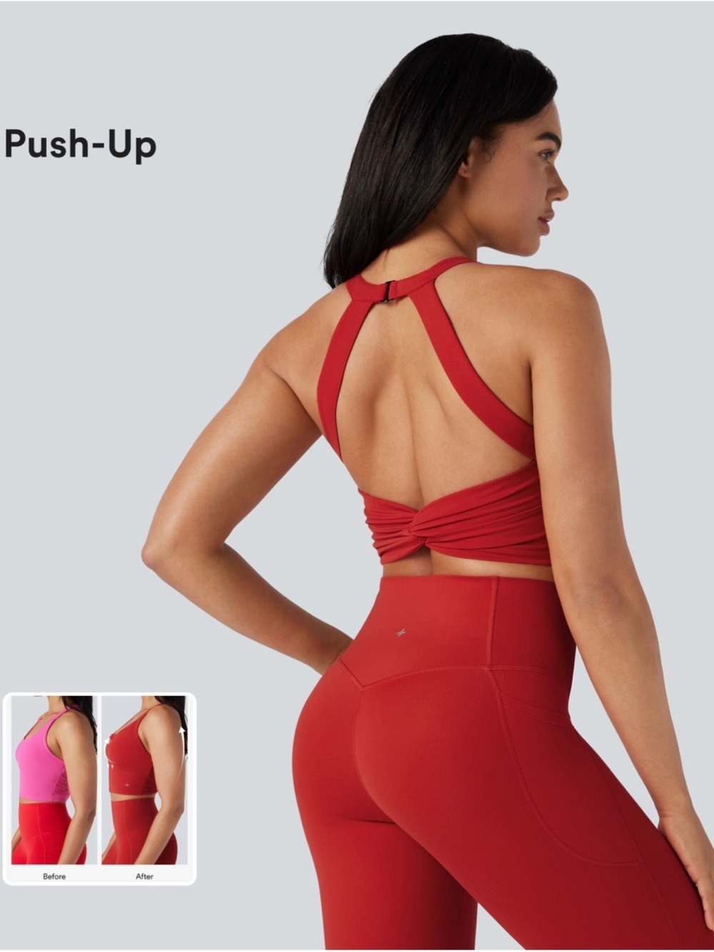 HALARA UltraSculpt Light Support Push-Up Zipper Cut Out Running Sport Bra XS Red
